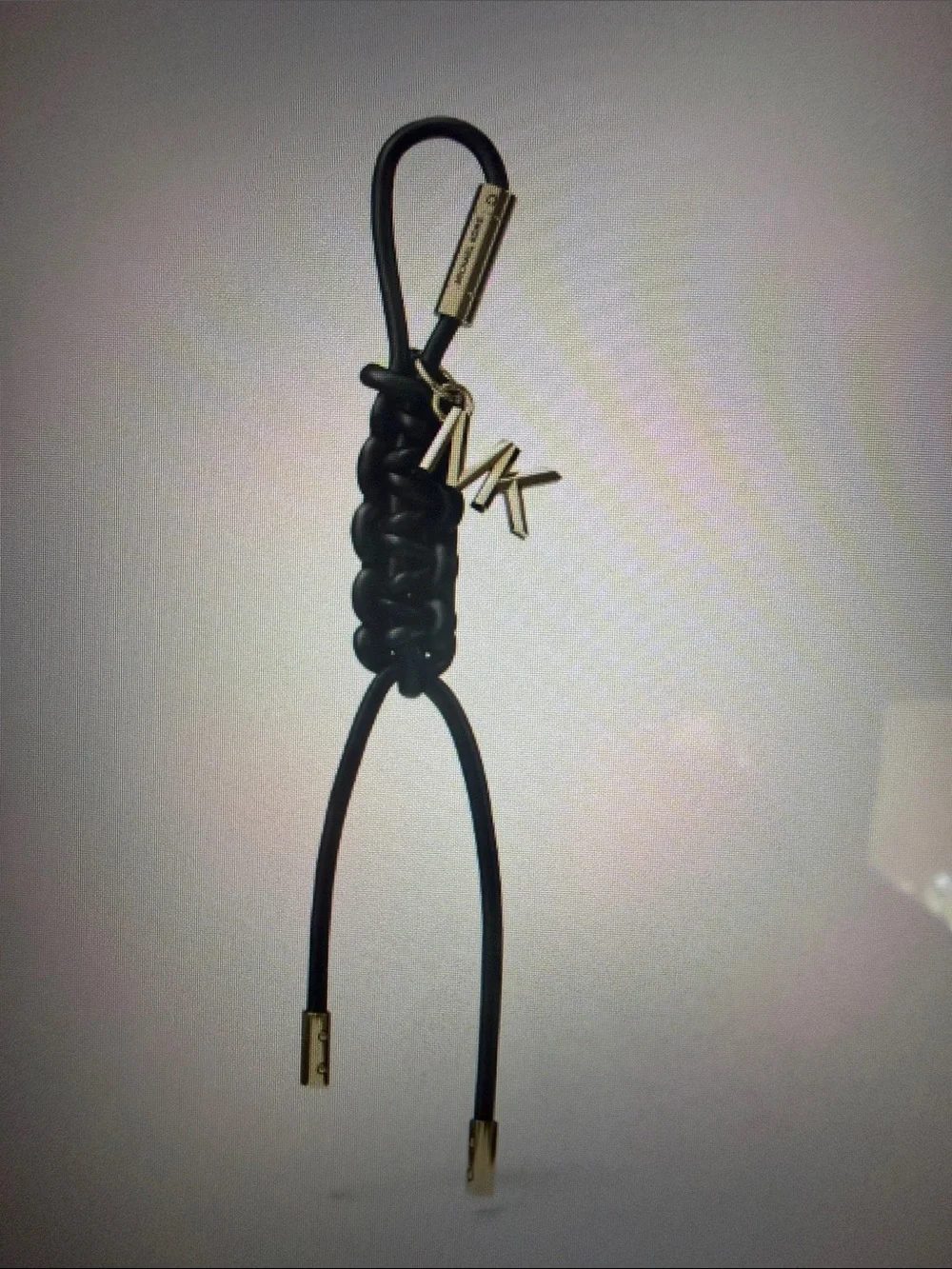 Michael Kors Black Braided Leather Key & Card Holder with Gold MK Charm